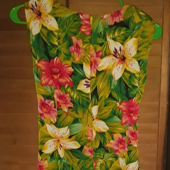 Sag Harbor SZ 8 Tropical V Neck Fitted Short Dress + Sparkle Shrug Vacay Cruise - Picture 4 of 10